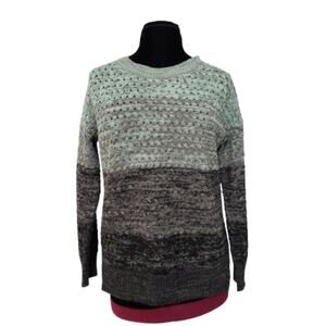 Chunky Knit Colorblock Ombre Crewneck Ribbed Long Sleeves Sweater Large